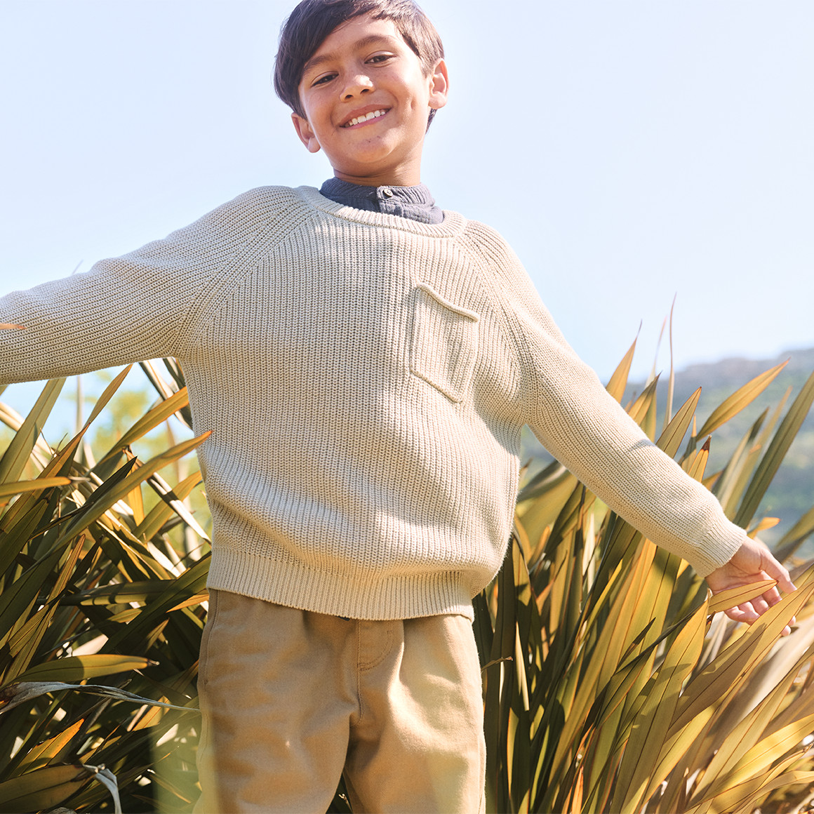 Topolino Pure Collection Jungen Strickpullover mit Raglanärmeln hellbeige