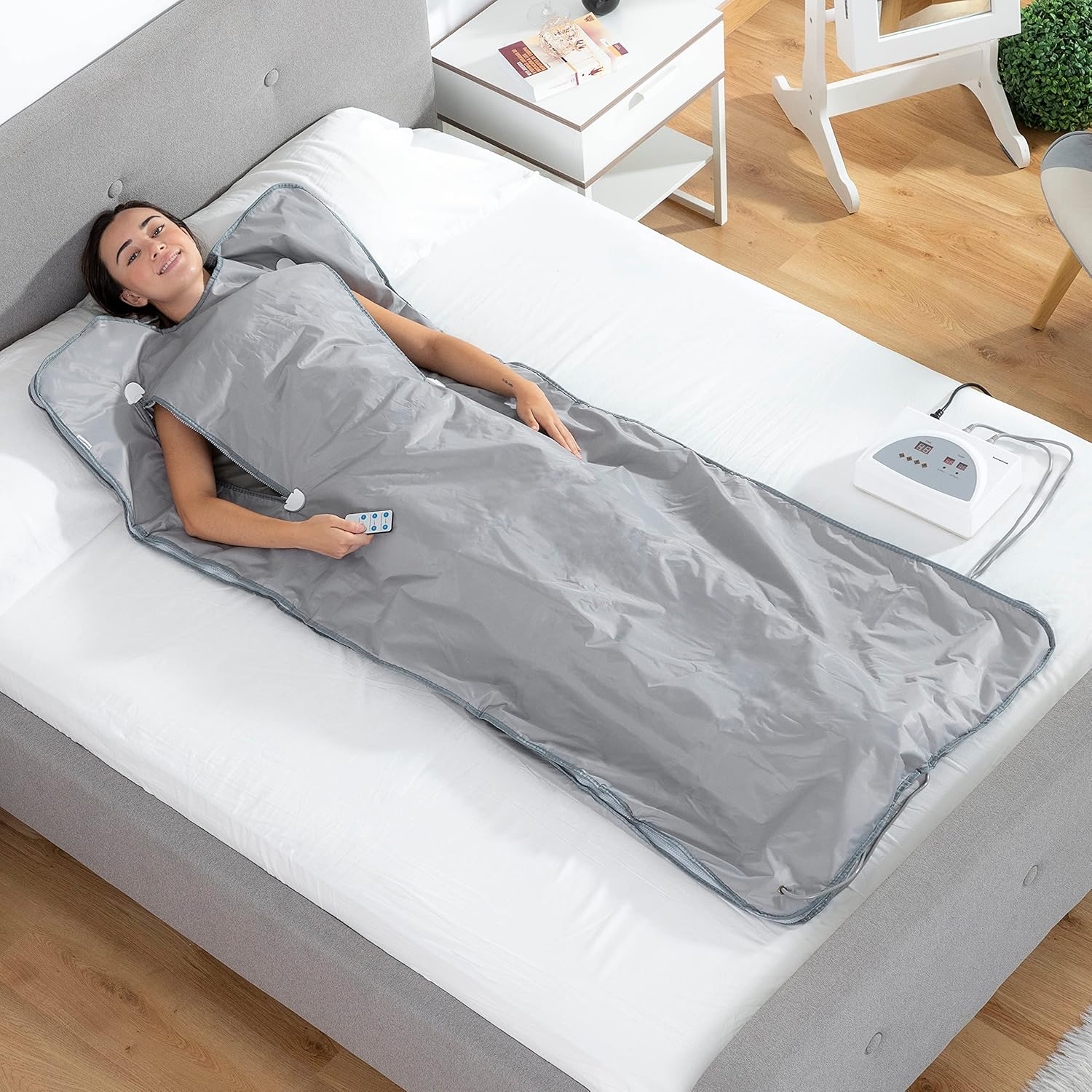 InnovaGoods - Infrarot-Saunadecke, Ganzkörper-Thermodecke zur Fett- und Toxineliminierung, 2 unabhängige Heizzonen, Fernbedienung, Grau, Small Single, Acrylnitril-Butadien-Styrol