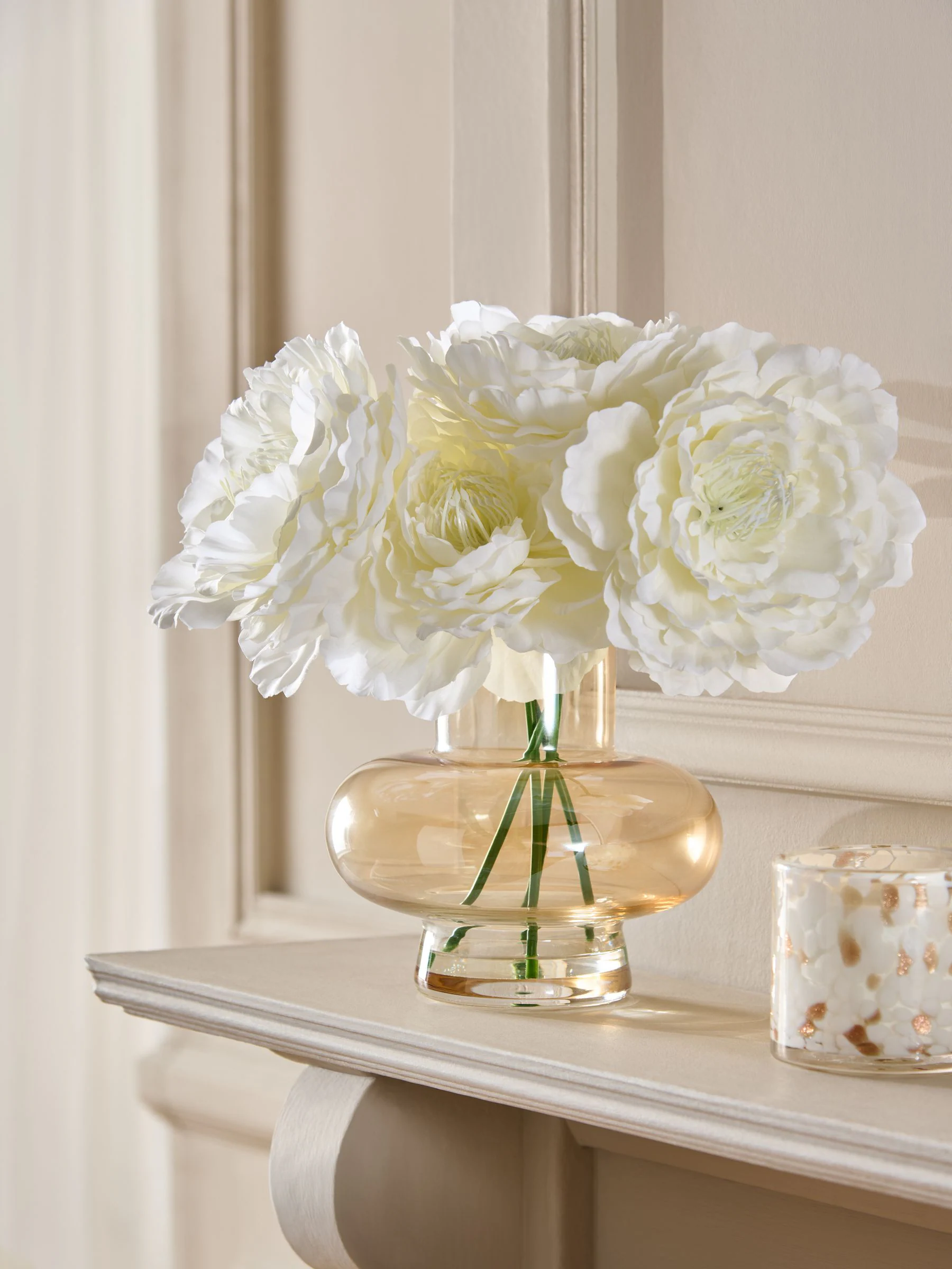 Blousy Artificial Peonies In Gold Glass Vase