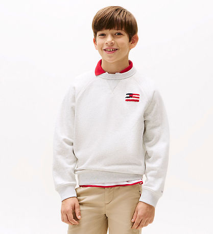 Tommy Hilfiger Sweatshirt - Flagge Lässig - Snow White Heather