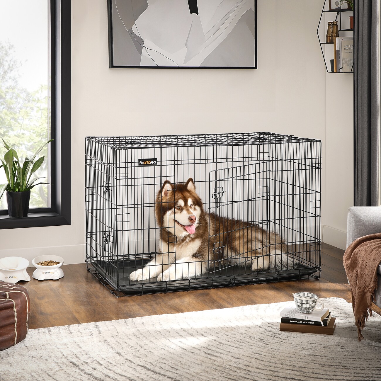 FEANDREA S-XXXL Hundekäfig mit 2 Türen 1,22 m, 74,5 cm, 80,5 cm
