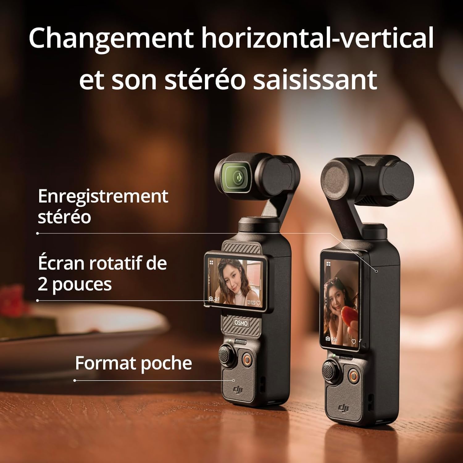 DJI Osmo Pocket 3, digital camera vlog CMOS 1'' et Vidéo 4K/120 ips, Stabilisation à 3 axes, MAP rapide,Suivi Facial/Objets,Écran tactile rotatif 2