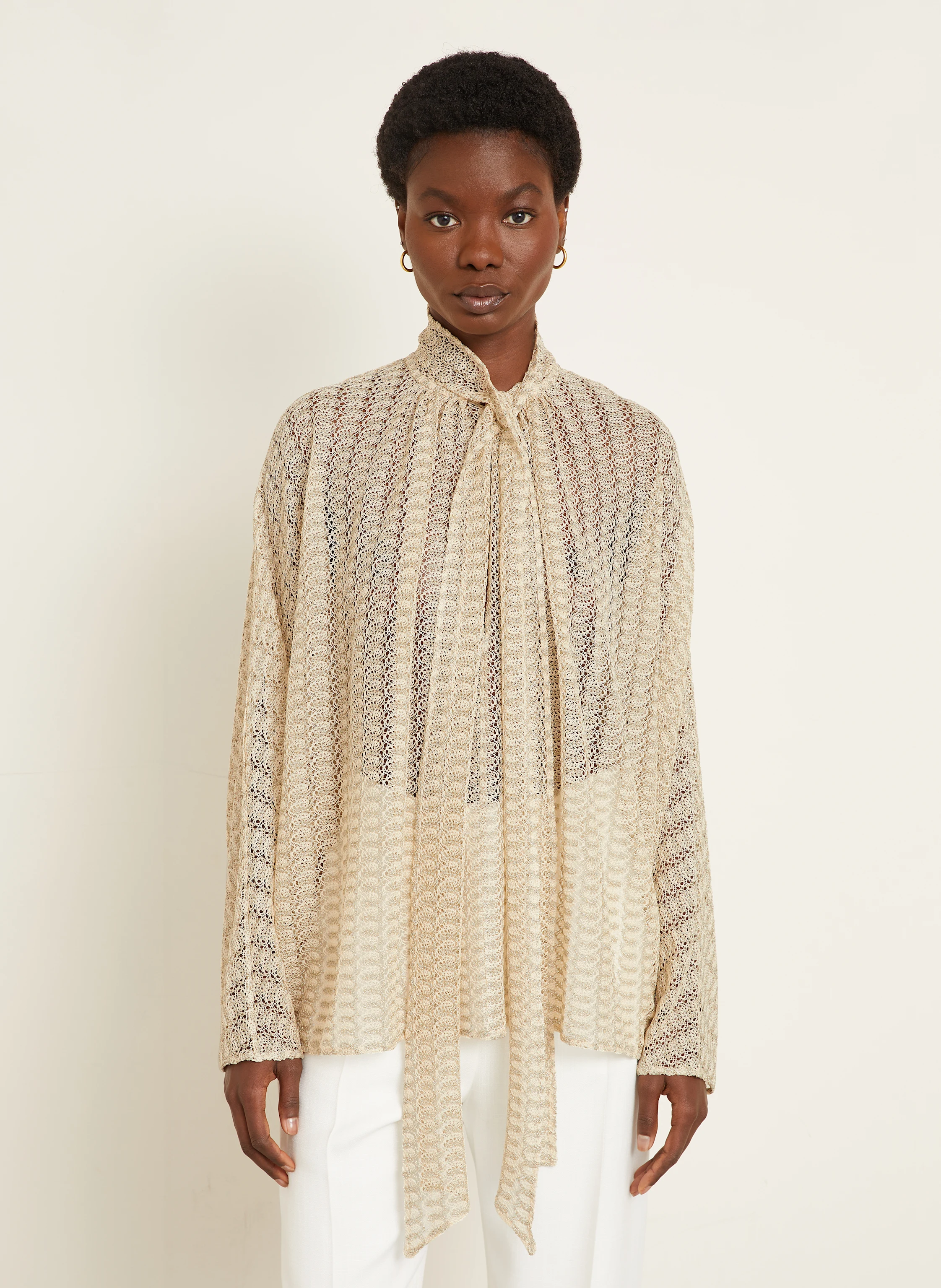 MISSONI Häkelbluse mit Schluppe und Glitzergarn