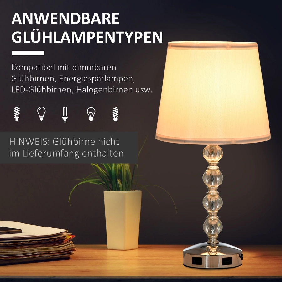 HOMCOM Tischlampe mit Kristalloptik bunt