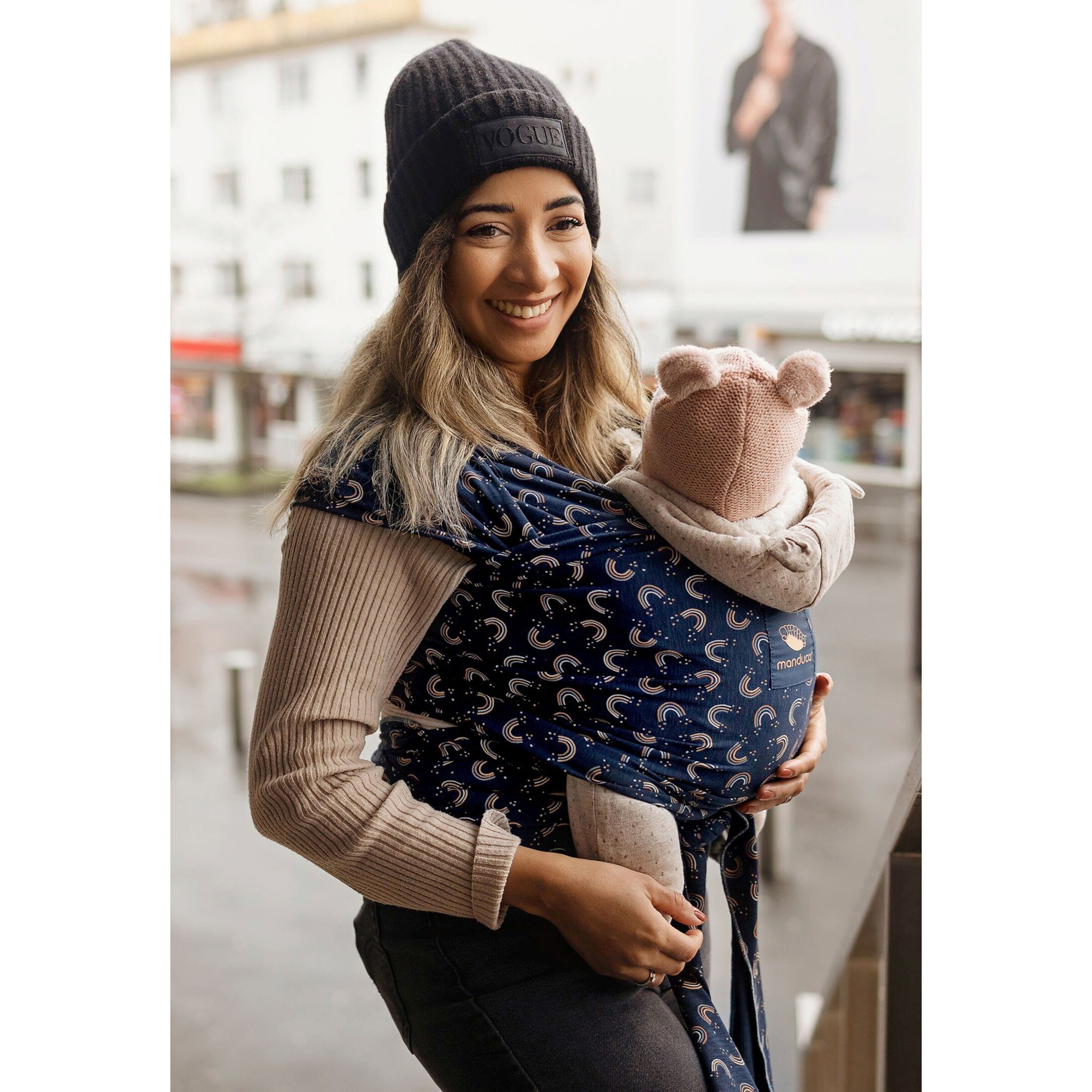 manduca® - SLING Babytragetuch, 510cm, Limited Edition navy / print