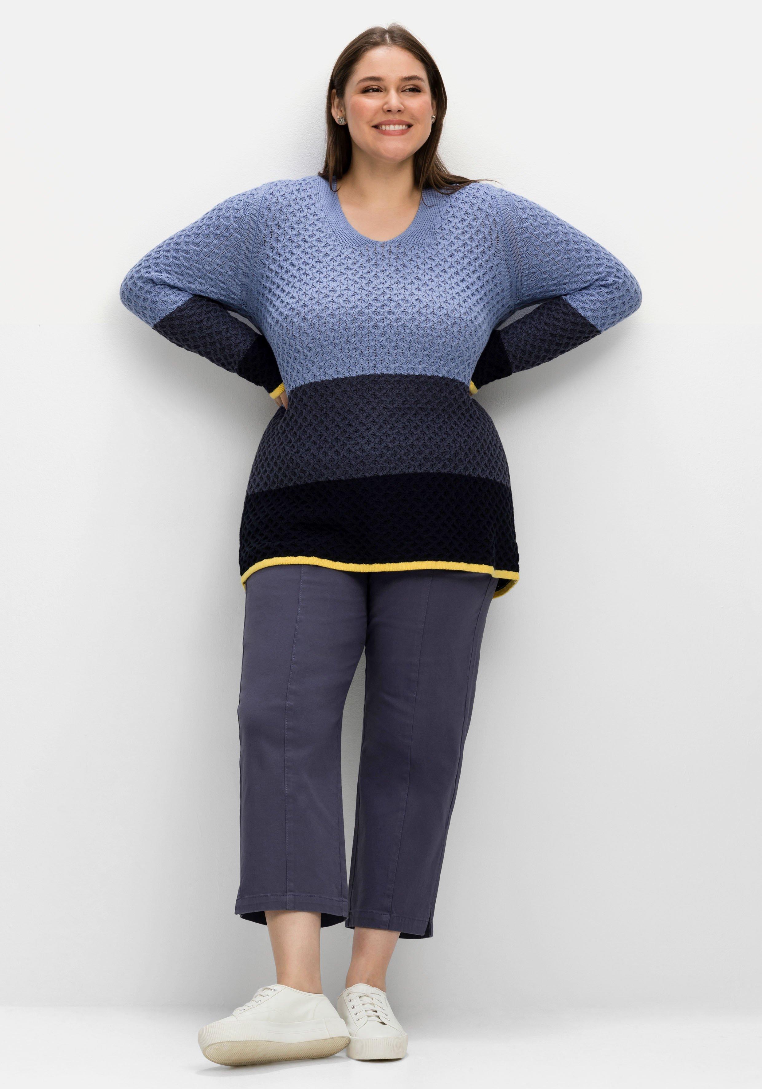 Pullover im Wabenstrickmuster, mit Blockstreifen