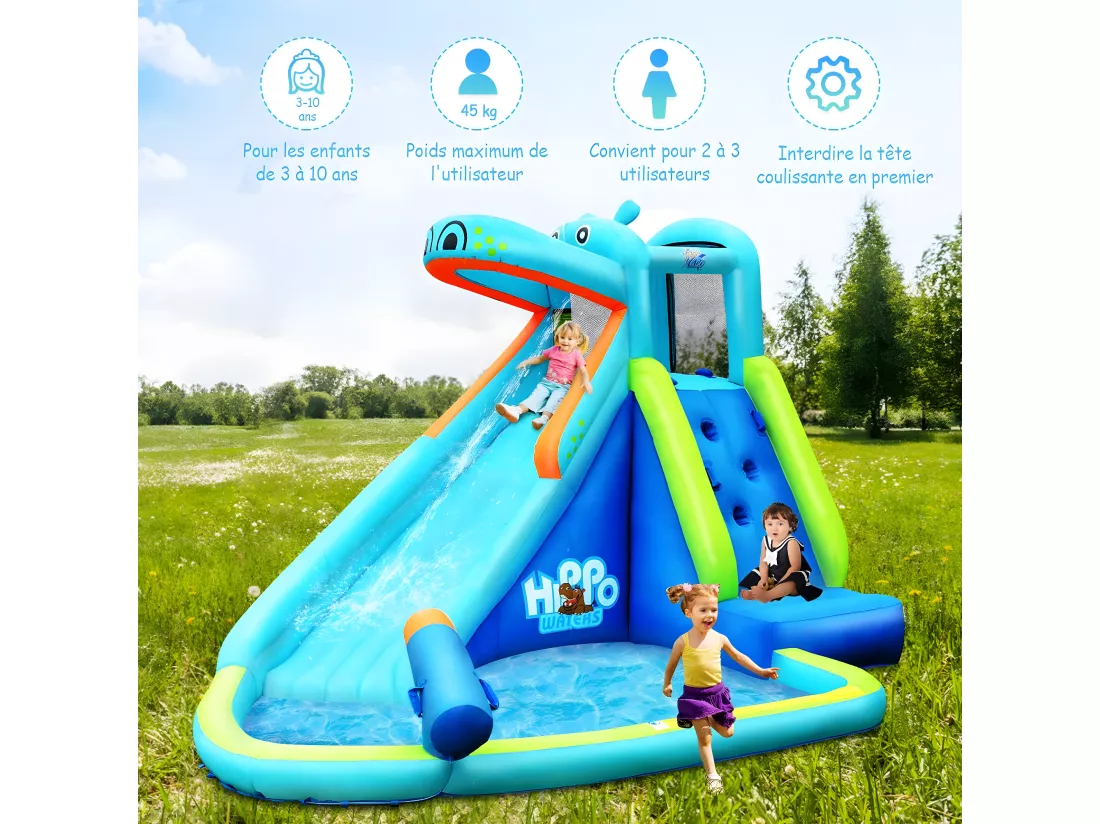 Aire de Jeux Gonflable Enfant avec Toboggan-Piscine,Mur d'Escalade,Canon à Eau-en Plastique et vinyle Charge 90KG Souffleur Non-inclus