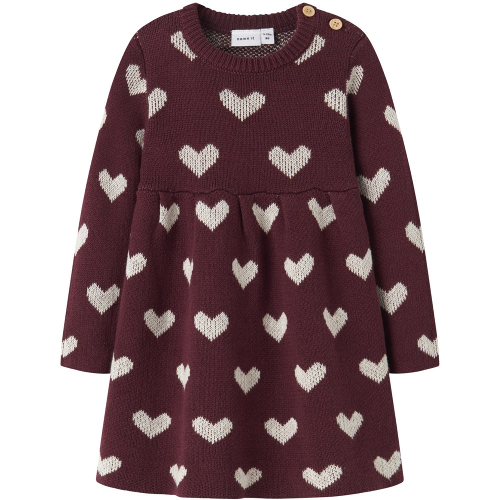 Køb Name It Burgundy Peyote Heart Nbfoana Ls Strik Kjole