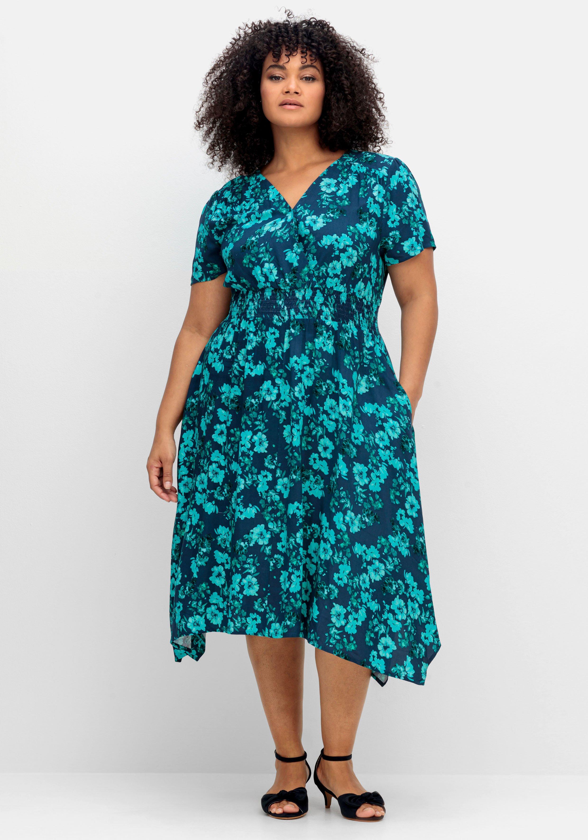 Kleid mit Blumendruck und Zipfelsaum