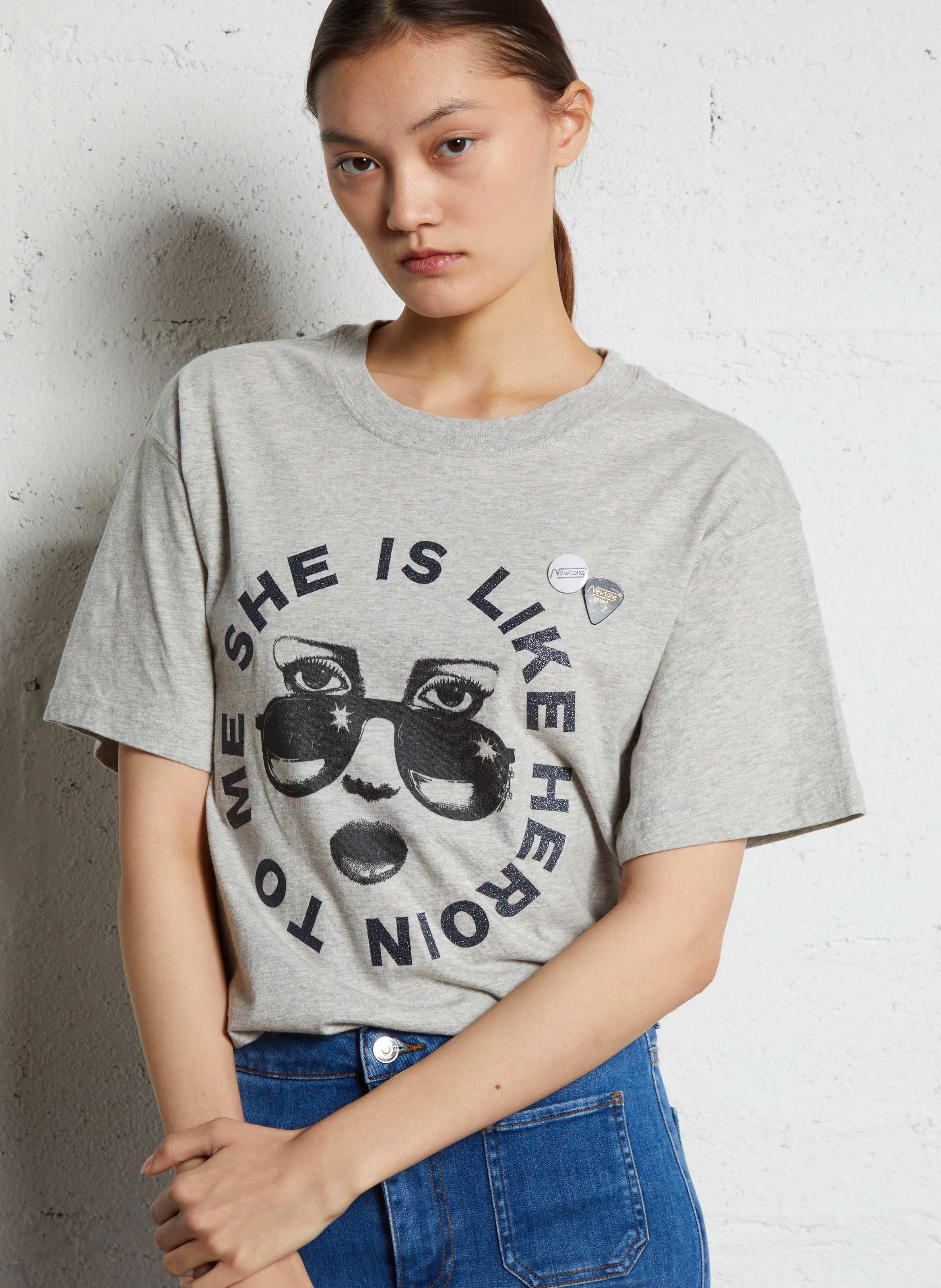 TRUCKER HEROIN - Tee-shirt droit col rond sérigraphié en coton | Gris