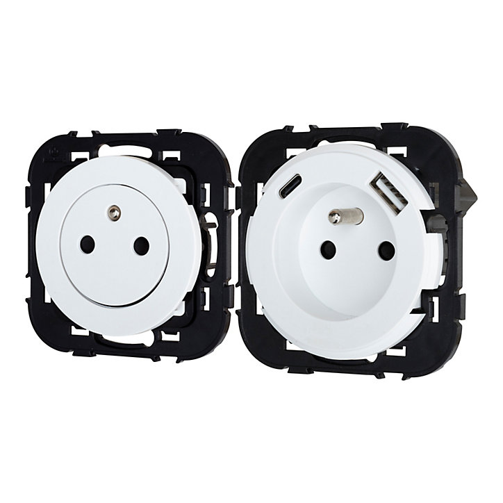 Prise avec terre Jacobsen Espen blanc composable, lot de 3 + 1xUSB-A+C