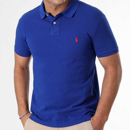 Polo Manches Courtes Slim Coton Piqué Bleu Roi