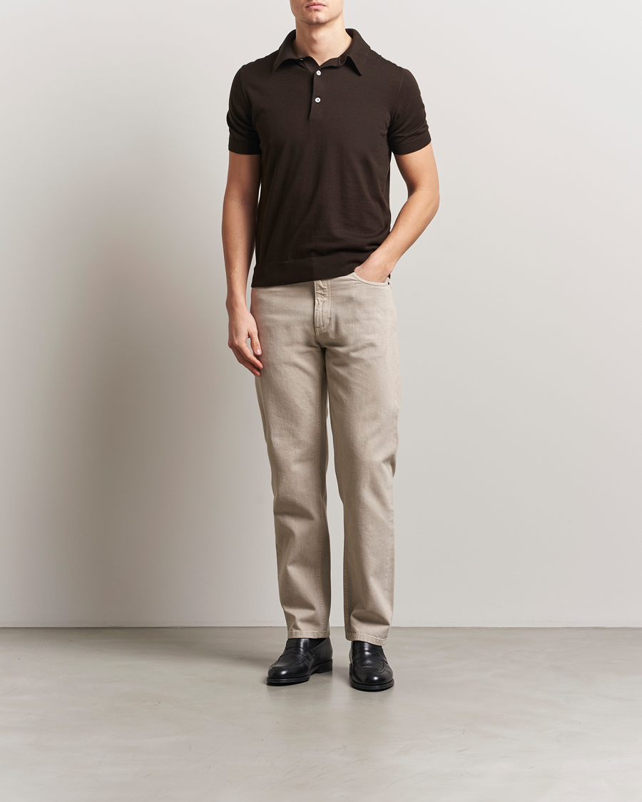 Zegna 5-Pocket Marbled Denim Pants Beige