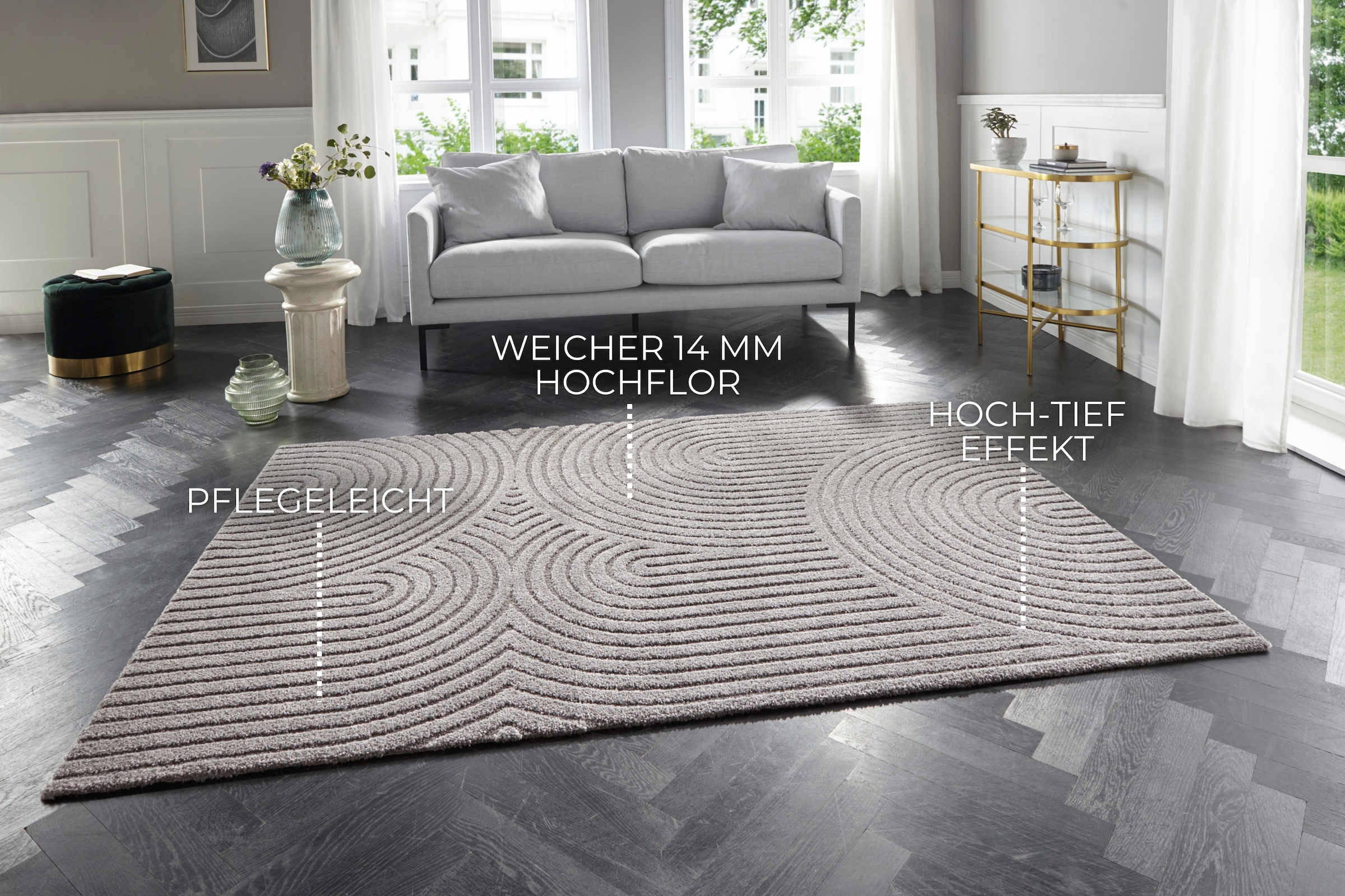 ELLE DECORATION Designteppich »Panglao« rechteckig 14 mm Höhe Boho Design, Kurzflor, 3D Optik, Skandinavisch, Wohnzimmer