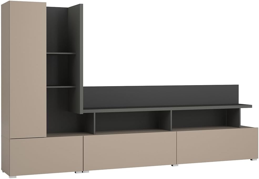 Lomadox Wohnzimmer Set 4-teilig in beige mit anthrazit mit LED Beleuchtung Sideboard Wohnwand Couchtisch