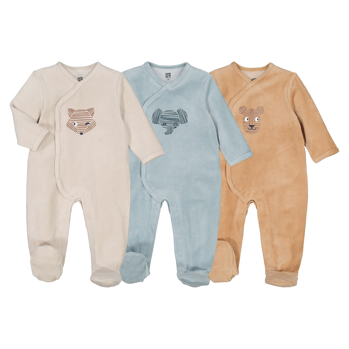 COLEÇÃO LA REDOUTE<br>Conjunto de 3 pijamas inteiros em veludo com estampa animal