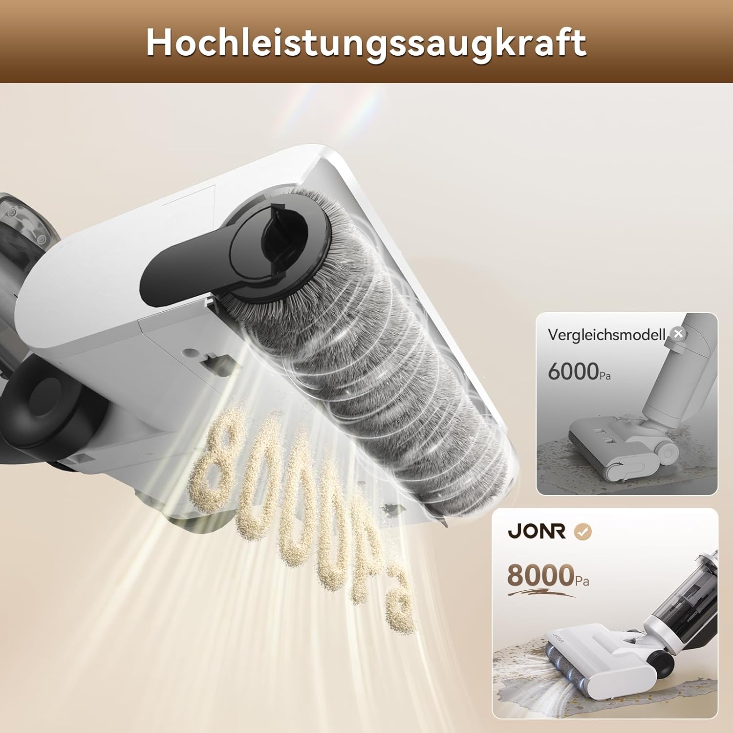JONR ED12 Lite Nass-Trockensauger Kabellos mit Akku, Wischsauger mit Selbstreinigung, 3-in-1 Saug- und Wischfunktion für Harte Böden & Tierhaare, 1 mm Kantenreinigung, Anti-Verwicklungs-Design