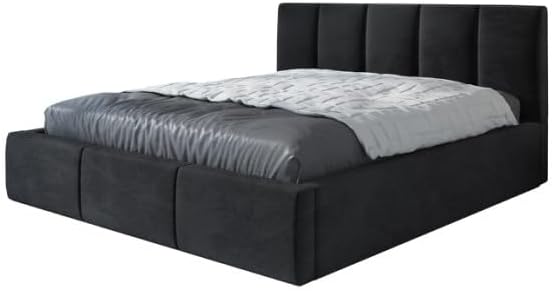 A&J MöbelLand Polsterbett 120x200 mit Bettkasten und Lattenrost – KENET, Bett mit Matratze und Stauraum in Schwarz