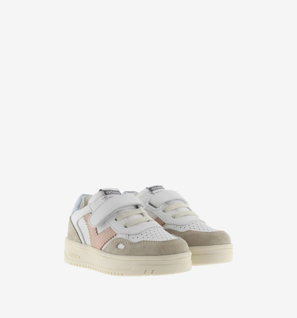 SEUL BRIDE EFFET CUIR & CUIR FENDU Baskets à semelles beiges pour enfant CELESTE