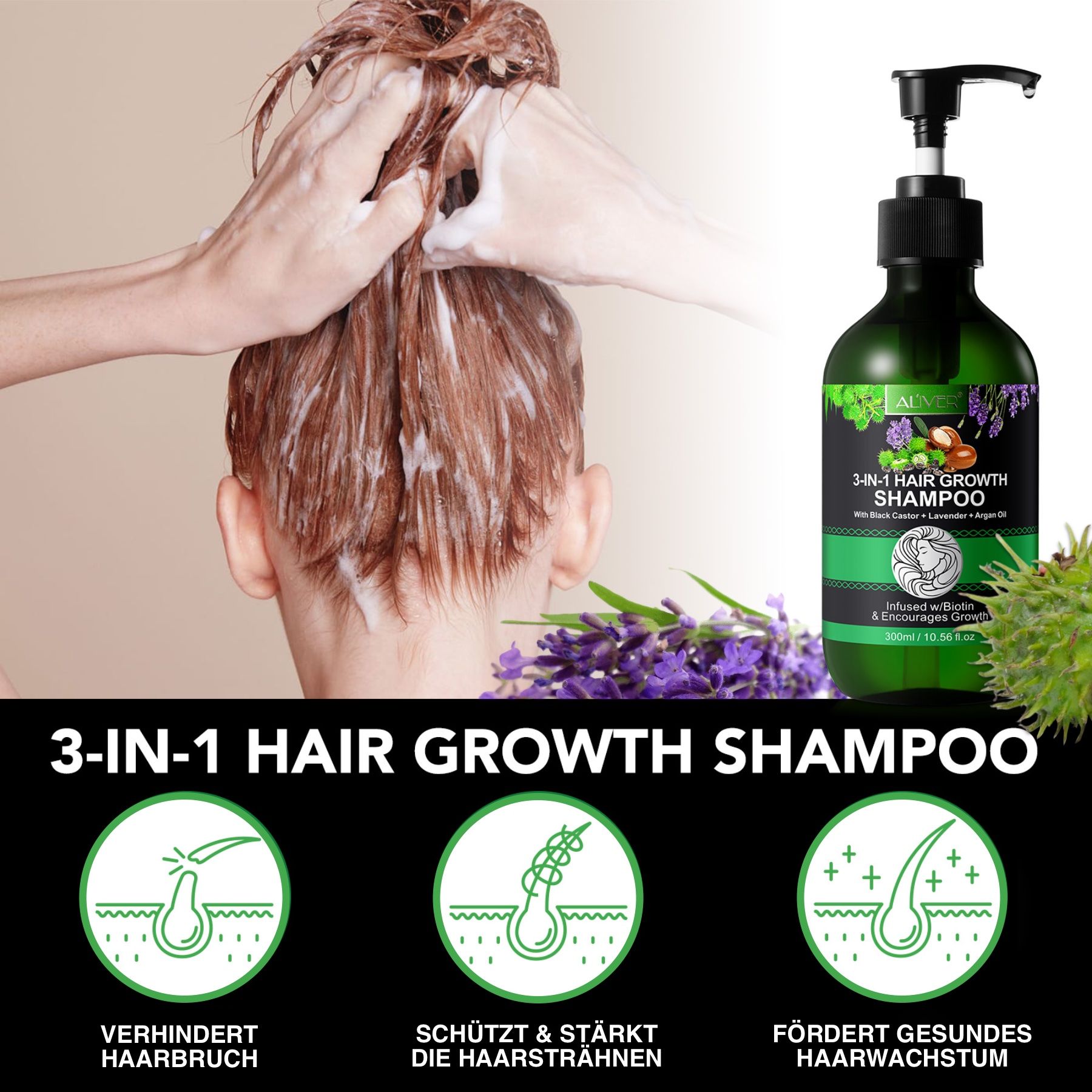 ALIVER 3-in-1 Rizinus Lavendel Argan  Haarshampoo