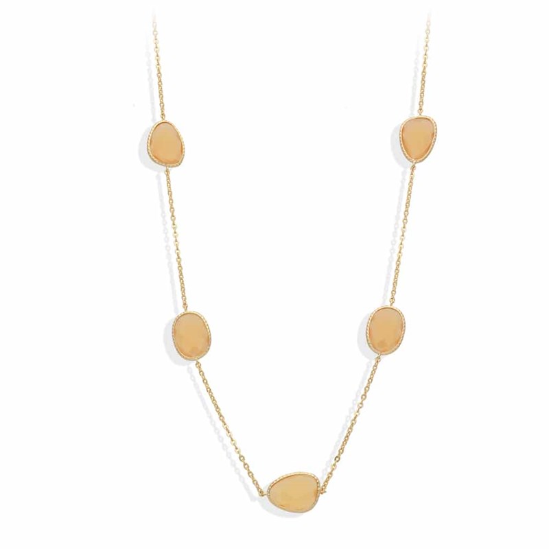 Collier Long Argent Doré Victoria Cristal Pêche