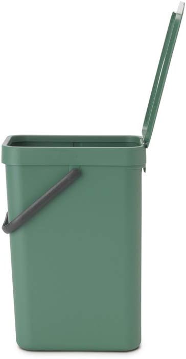 Brabantia Afvalbak met deksel dat open blijft staan, 12 liter, HxBxD 35 x 20 x 24,9 cm, kunststof, donkergroen