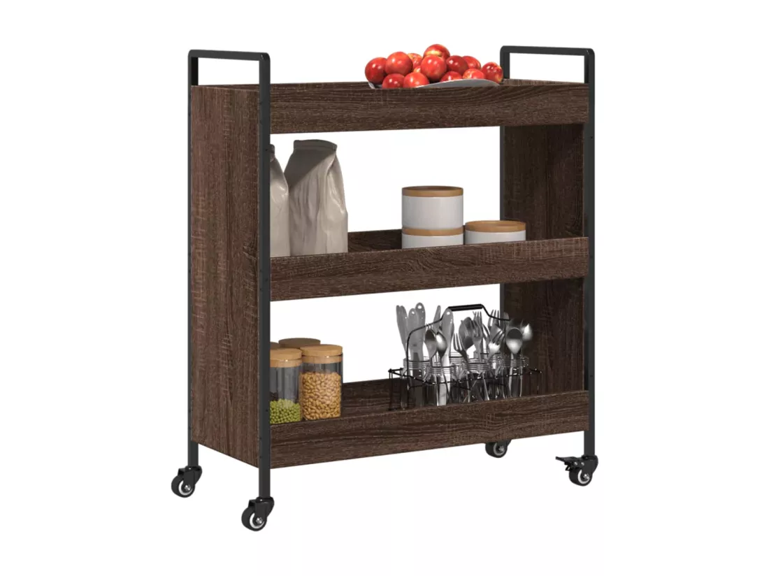Chariot de cuisine chêne marron 70x30x82 cm bois d'ingénierie
