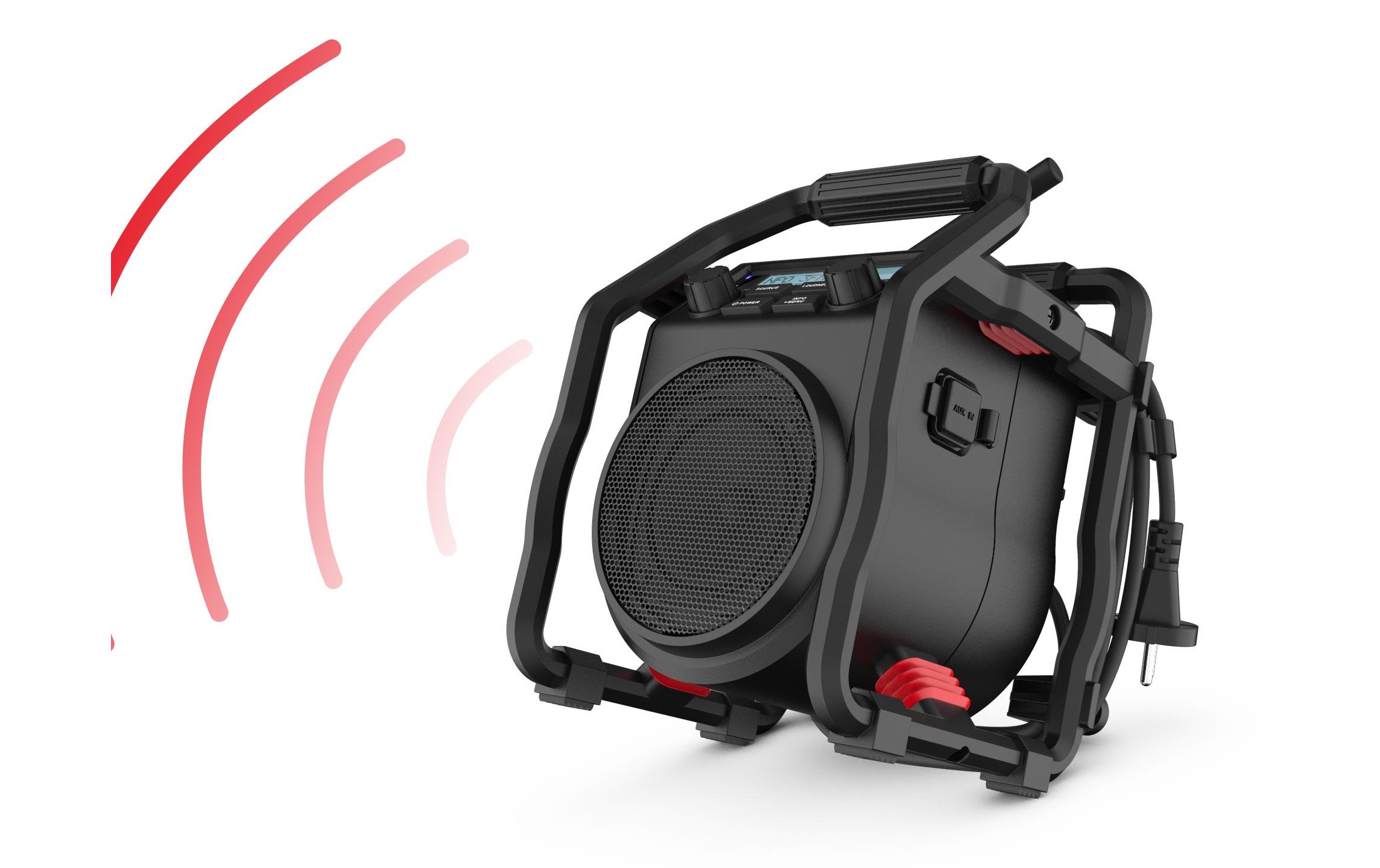 DAB+ Radio UBOX 400R Schwarz<br>Kompaktes Baustellenradio mit eingebautem Akkulader für universellen Akku