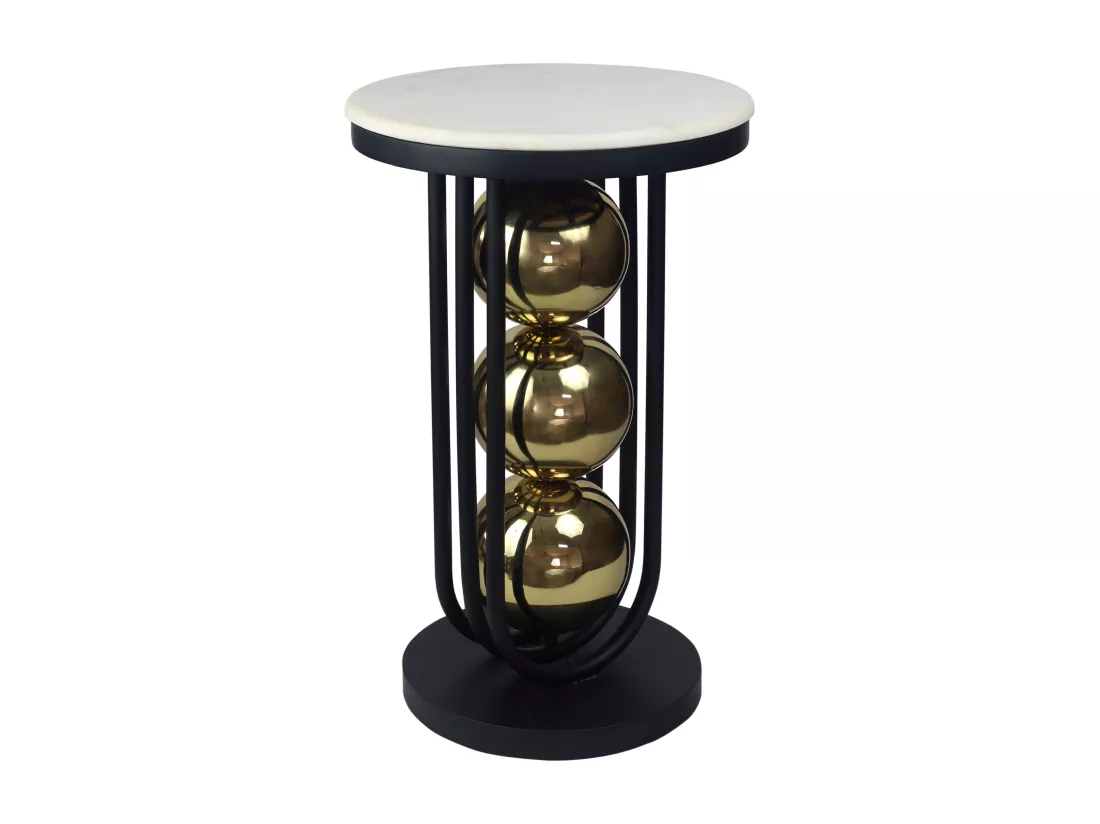 Table d'appoint en marbre et métal - Blanc, noir et doré - NAYELI