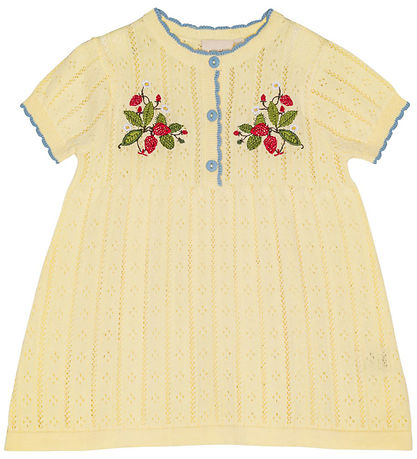 Flöss Kleid - Strick - Dream - Soft Yellow m. Lochmuster