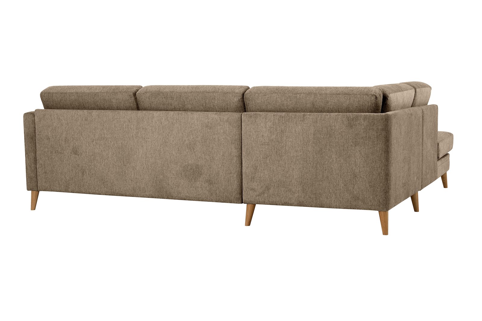 Eden hjørnesofa 2,5-seter med åpen ende venstre. Tekstil Brego 14 Latte med ben i eik natur (15137).
