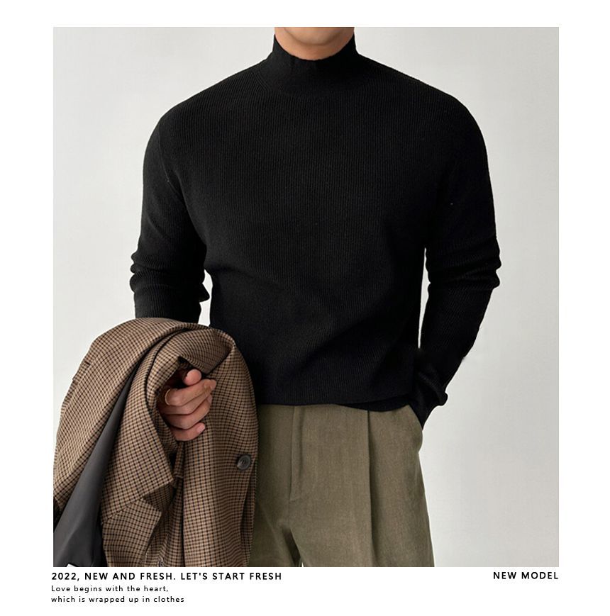 Okwano - Effen gebreide top met lange mouwen en mockneck