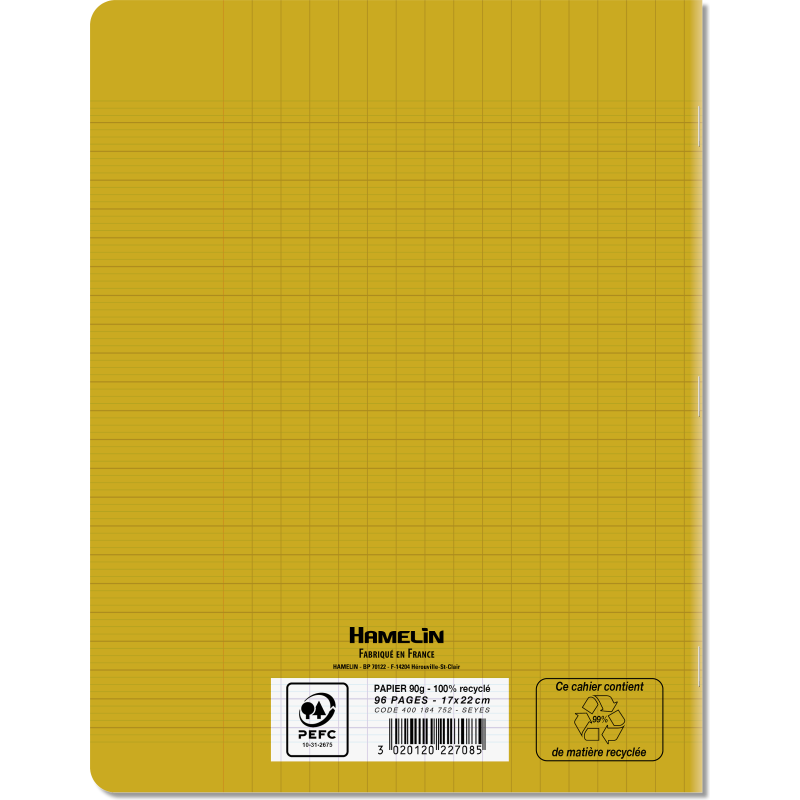 Cahier Conquerant Recycle Agrafe 170X220 96P Seyes Polypro