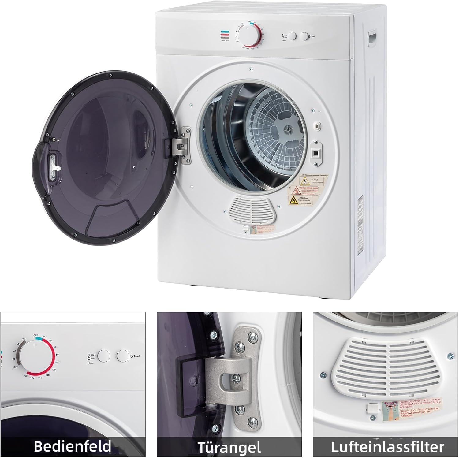 LEADZM Mini Wäschetrockner Elektrischer Trockner Ablufttrockner,3KG,40L,900W,3 Trocknungsmodi