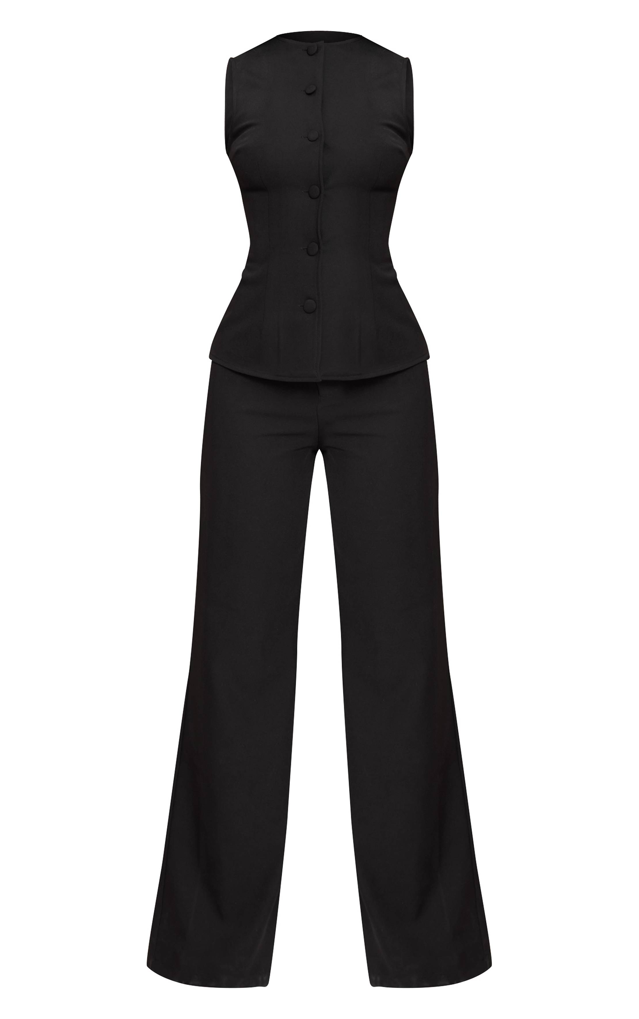 Noir Combinaison Pantalon Droit À Col Montant Style Gilet