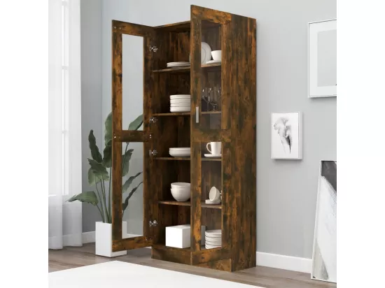 Armoire à vitrine Chêne fumé 82,5x30,5x185,5 cm Bois ingénierie