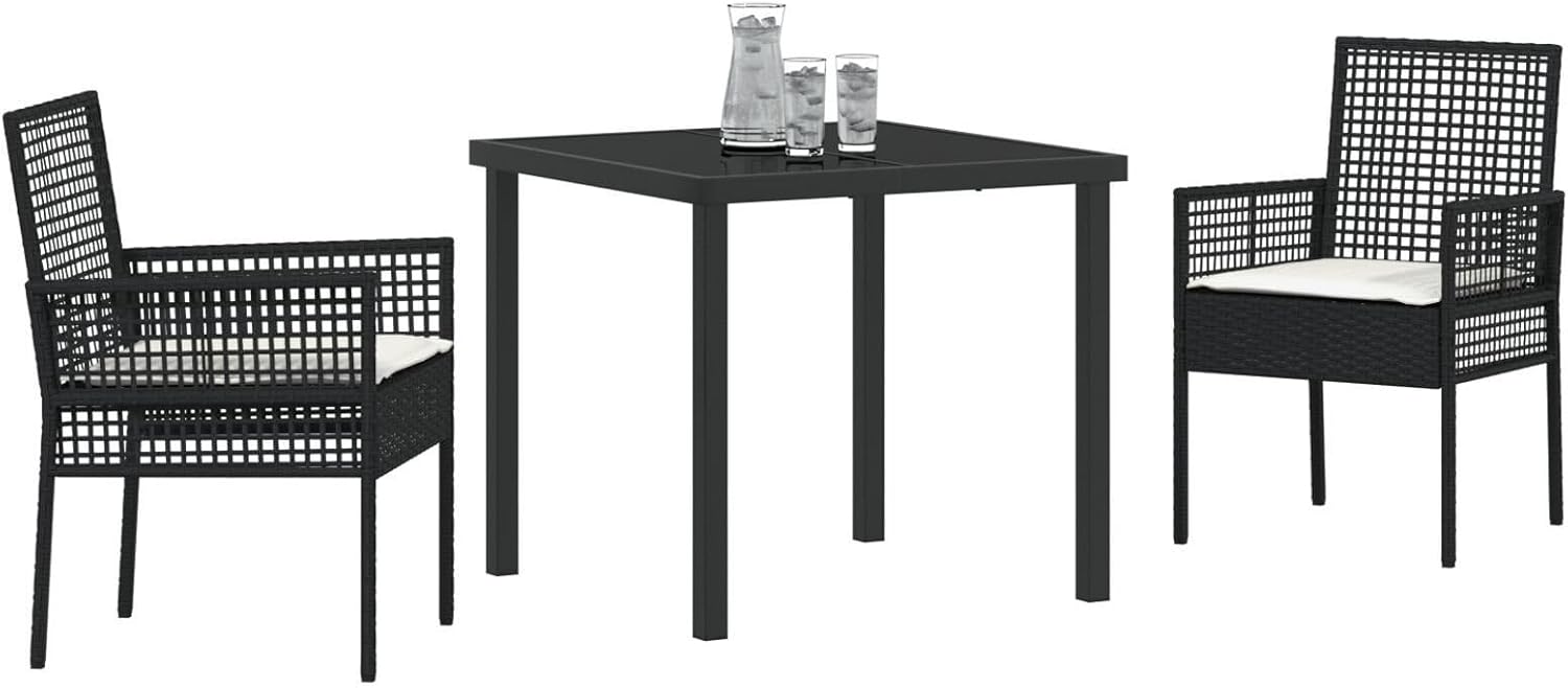 5-teiliges Gartenmöbel-Set mit braunen Kissen aus Polyrattan, rechteckigem Tisch und 4 Stühlen für Balkon und Terrasse, Gestell aus robustem und witterungsbeständigem Stahl