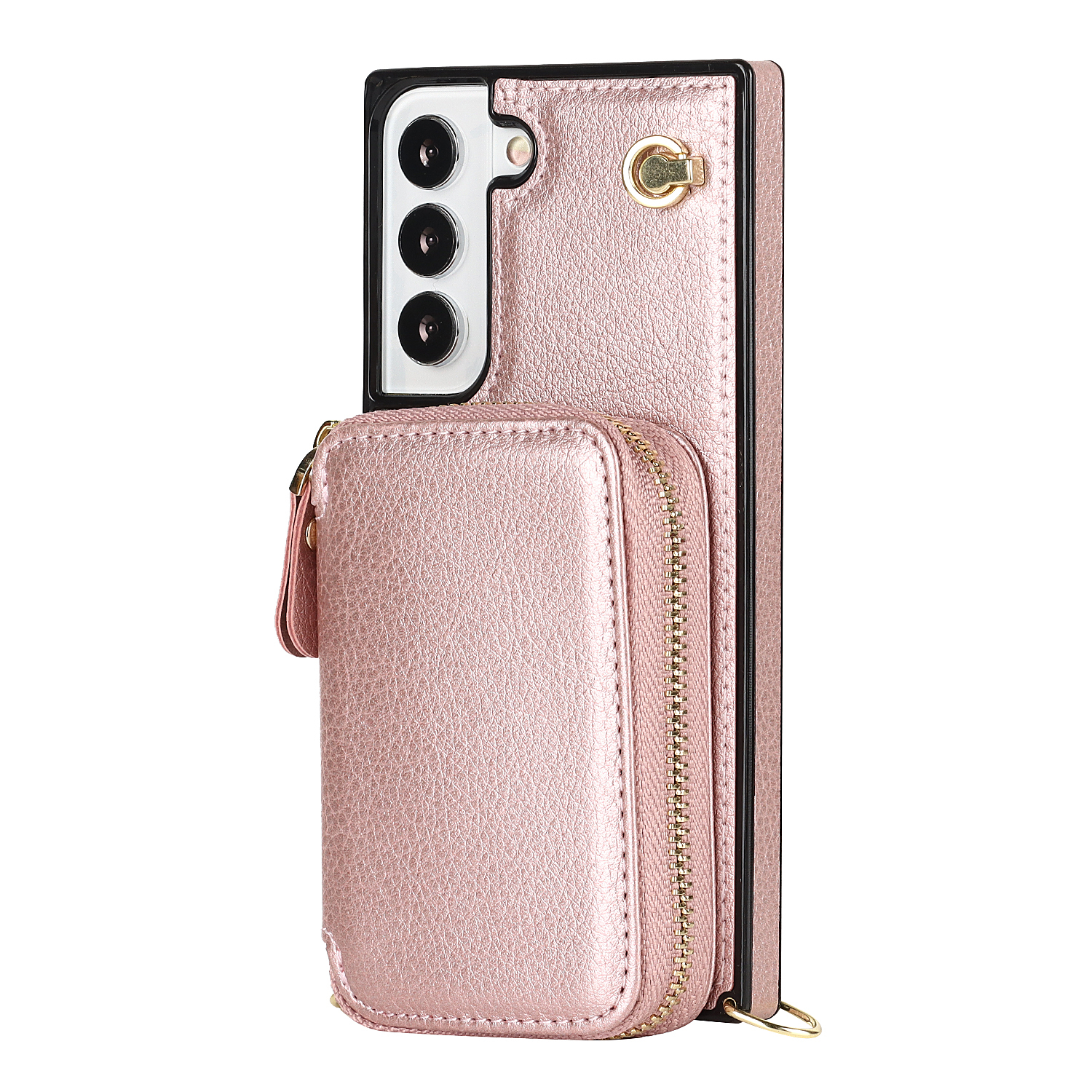 Samsung Galaxy S21 FE 5G Necklace Leder Schutz Hülle mit Kartenfächer   Handykette (140cm) - Roségold
