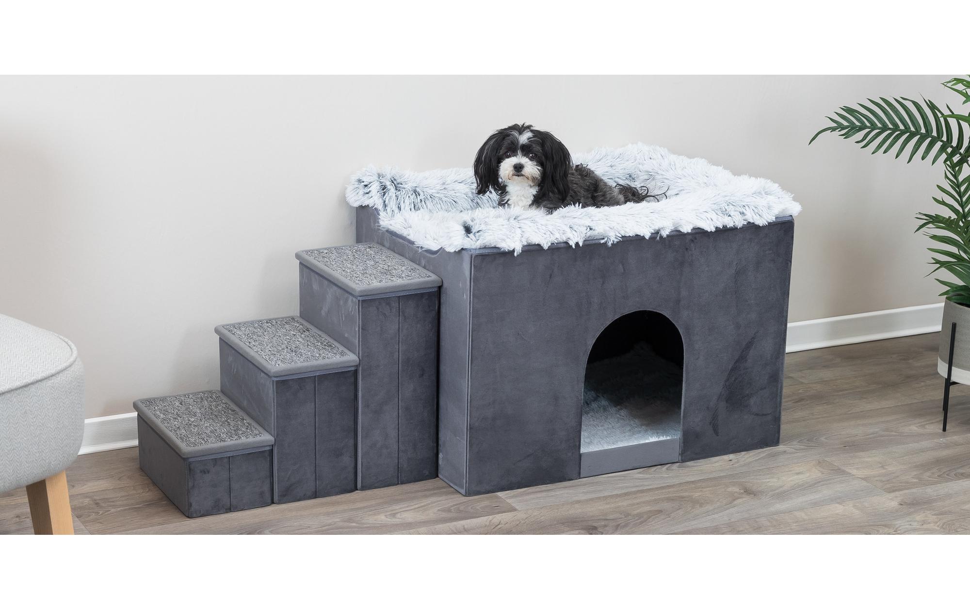 Höhle Harvey mit Treppe, 119 × 47 × 50 cm, Grau<br>Haustiertreppe mit Höhle