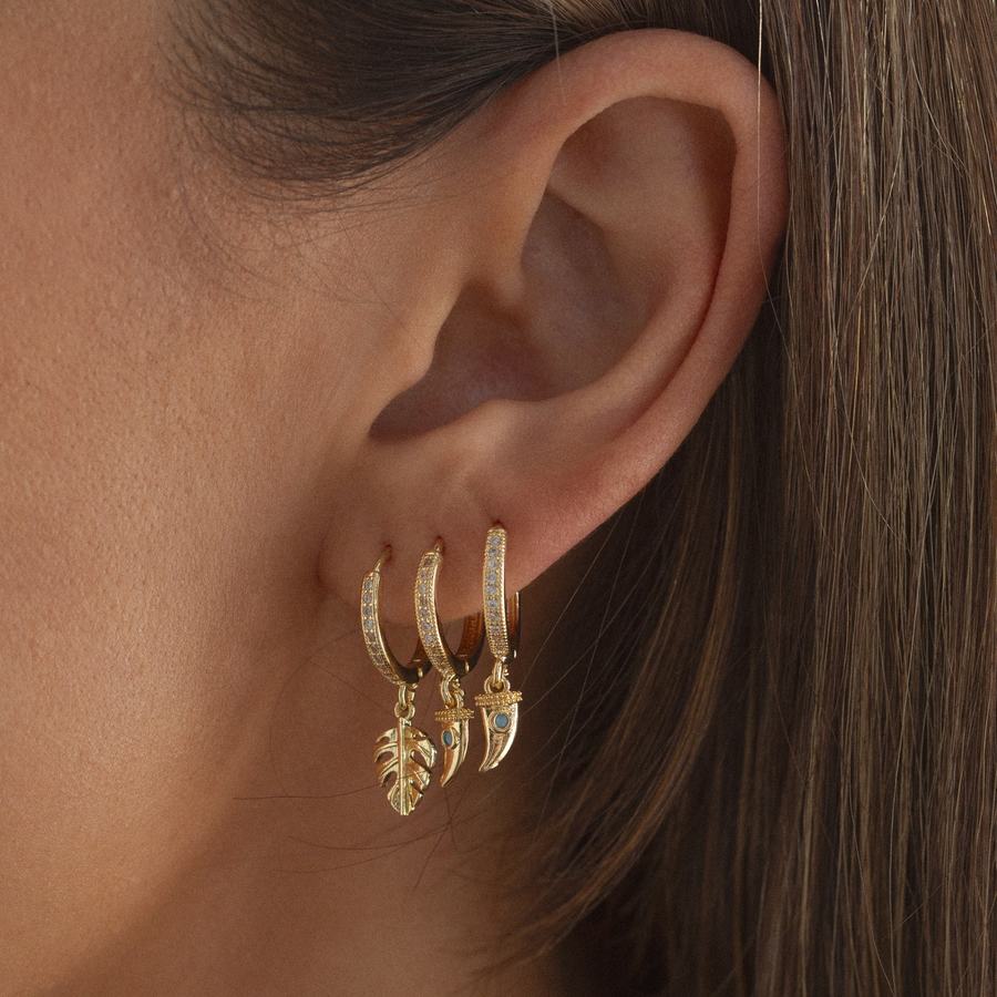 Timi Of Sweden Bowyn Small Horn With Blue Stone Hoop Earrings
