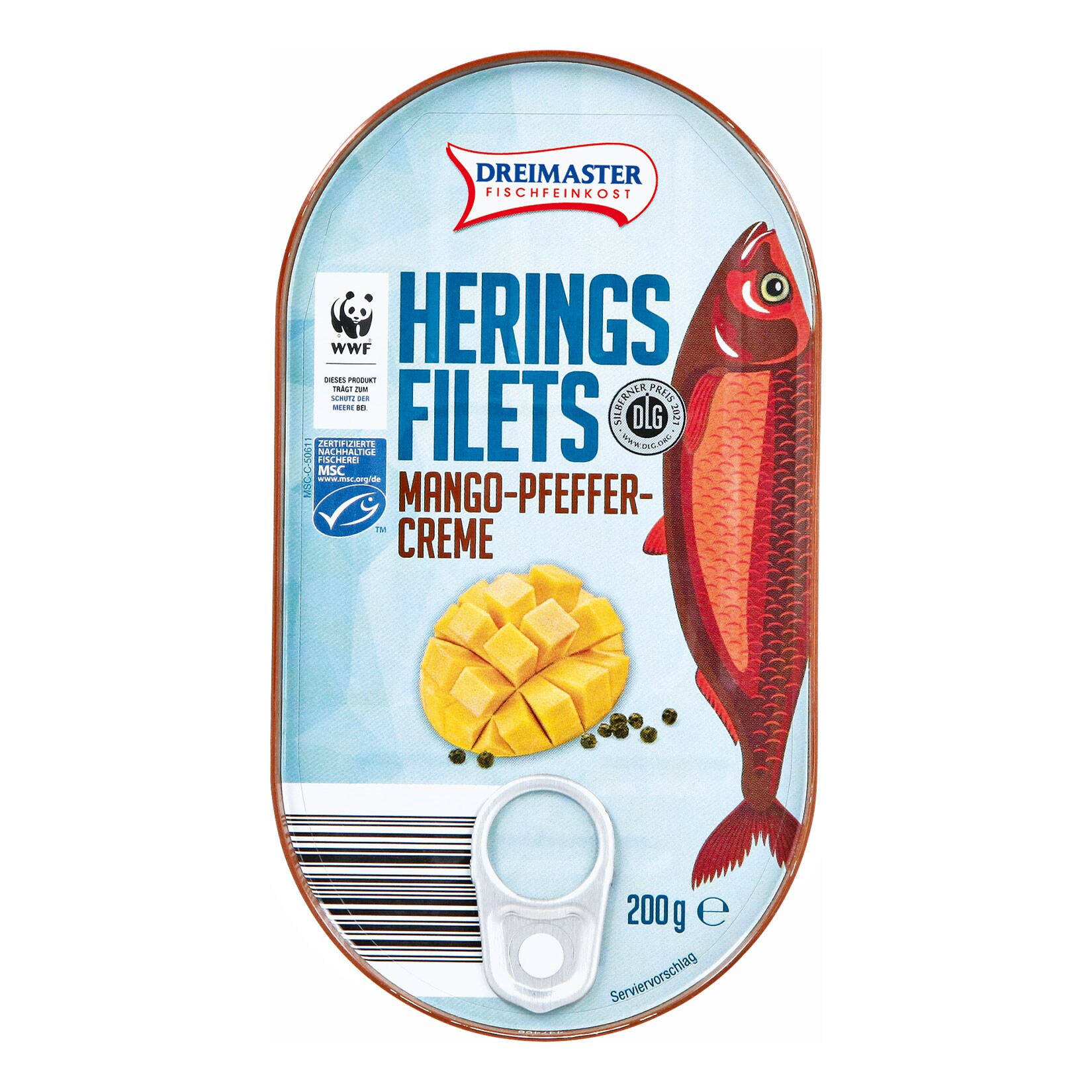 Dreimaster Heringsfilet in Mango-Pfeffercreme 200 g, 18er Pack