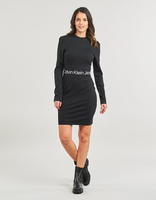 Calvin Klein Jeans - LOGO ELASTIC MILANO LS DRESS Negro