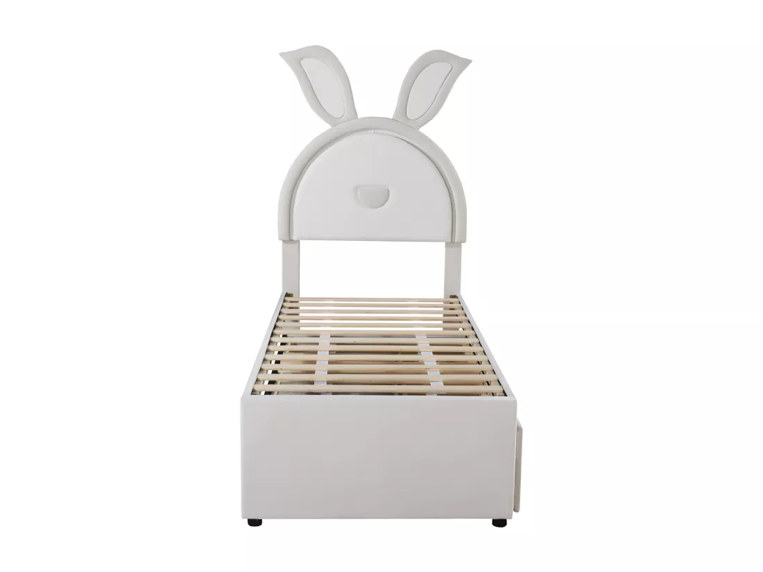 Lit gigogne 90 x 200 cm pour enfant en velours - 3 tiroirs - LEDs - coloris blanc
