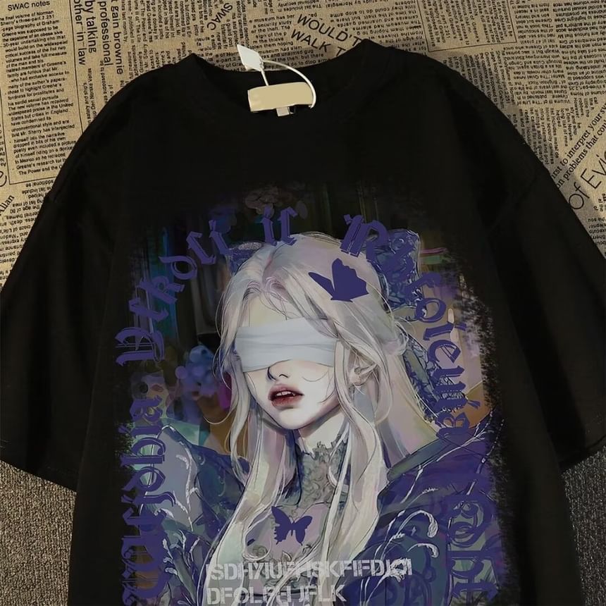 Bay Go Mall - Anime-oversized T-shirt met korte mouwen en ronde hals