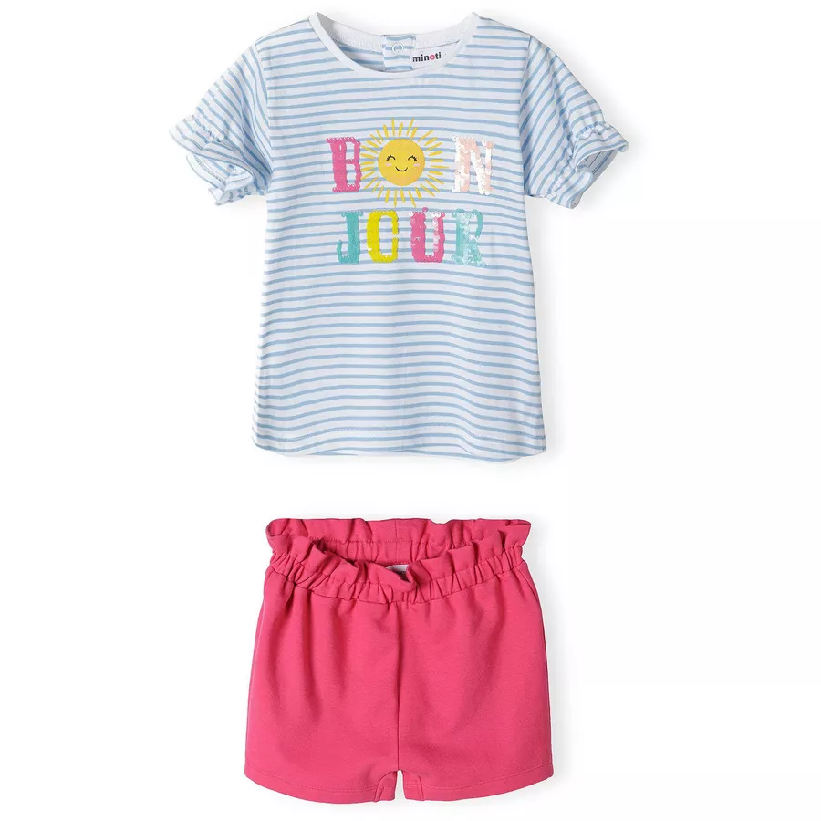 MINOTI T-Shirt und Shorts Set RosaWeiß