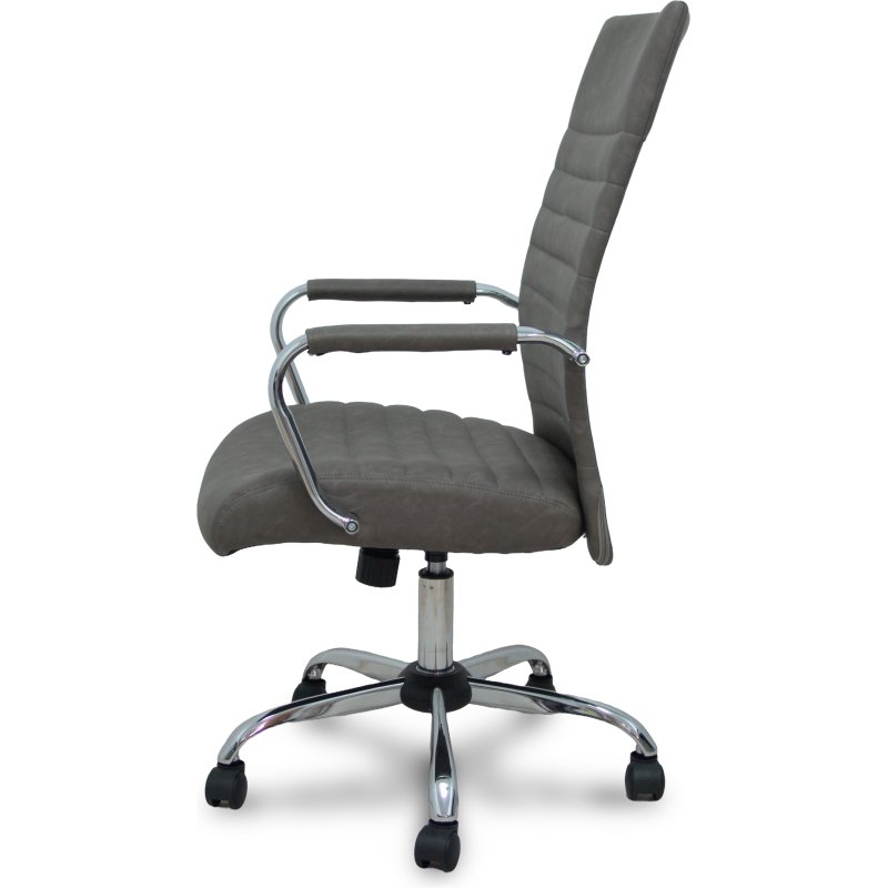 Chaise de bureau Opti527 - Mécanisme d'inclinaison - simili cuir gris - piétement chromé - Accoudoirs fixes - Sans appui-tête - Roulettes en nylon 50 mm