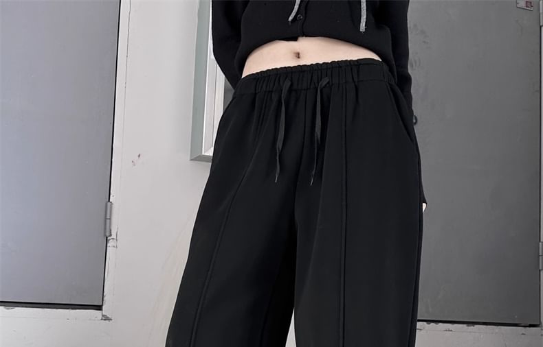 SIMPLE BLACK - Hoge taille effen wijde joggingbroek