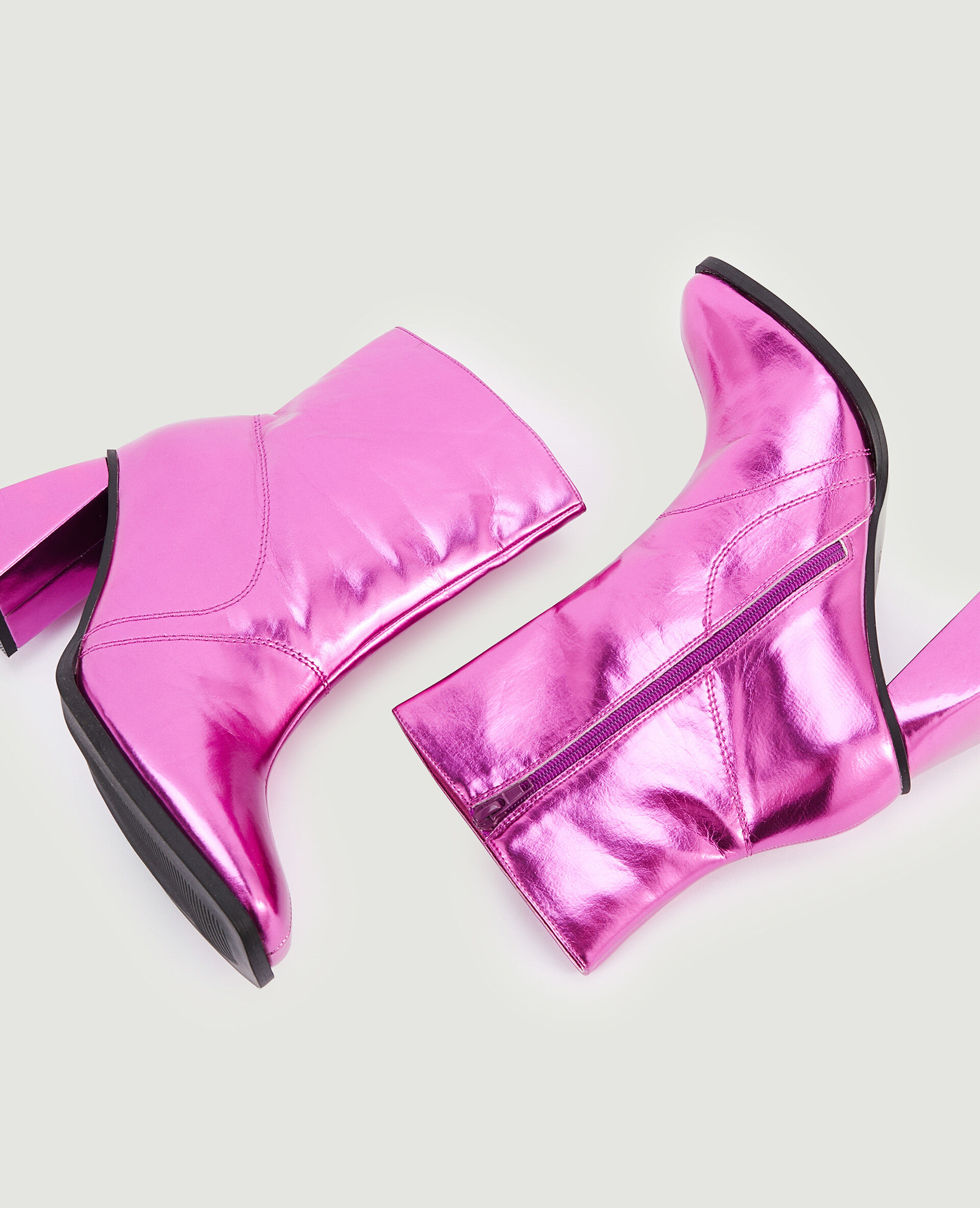 Boots bout carré avec talon trapèze - Rose fuchsia
