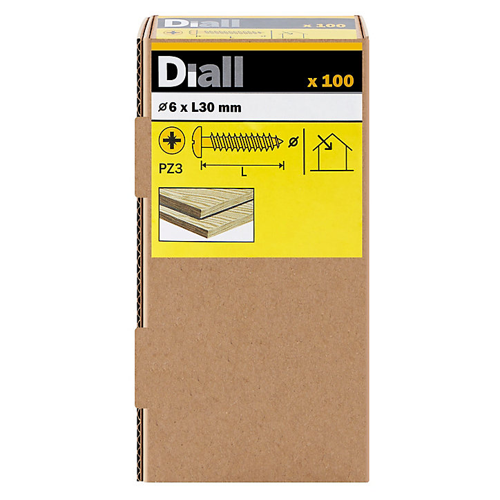 Vis à bois pozidriv à tête cylindrique zinguée jaune 6x30 mm - 100 pièces