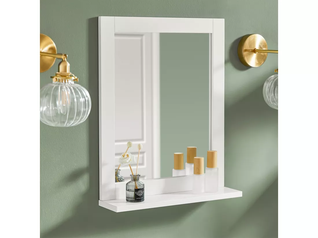 Miroir Mural Meuble Salle de Bain avec 1 étage plateau L40xP10xH49cm- Blanc SoBuy FRG129-W